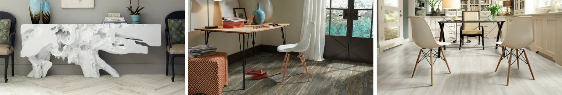  Tile flooring with modern furniture.