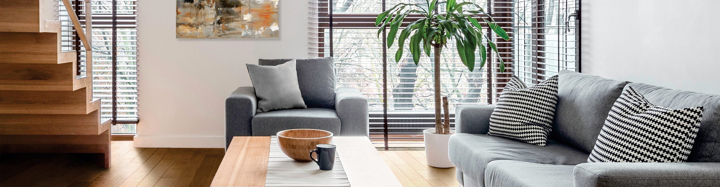 Window treatments in a living room.